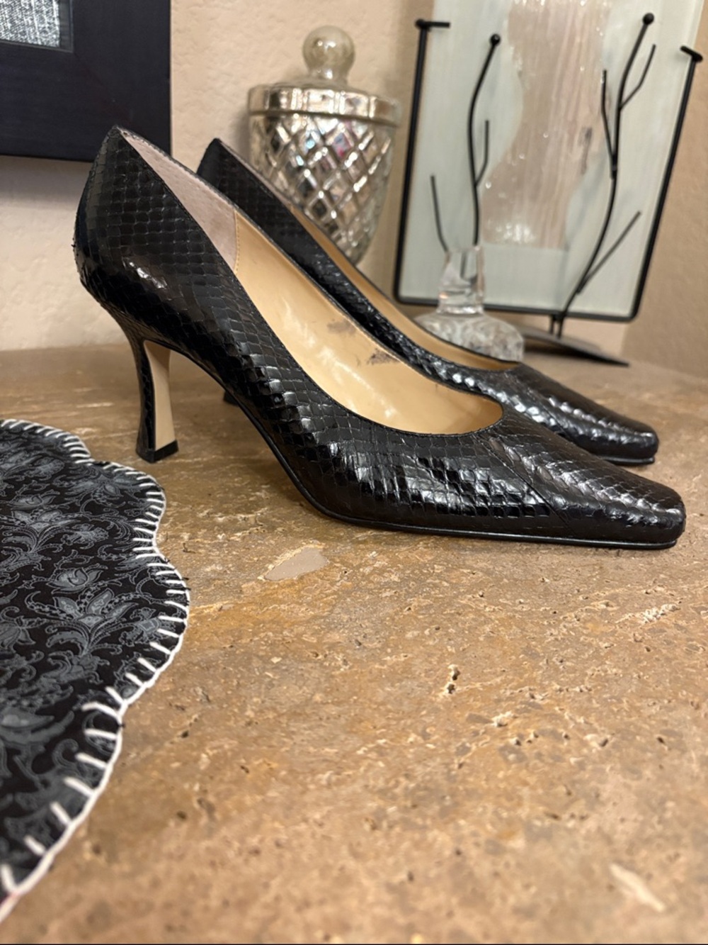 Karen Scott Black Faux-Snakeskin Pointed Square-Toe Pumps - Picture 2 of 5